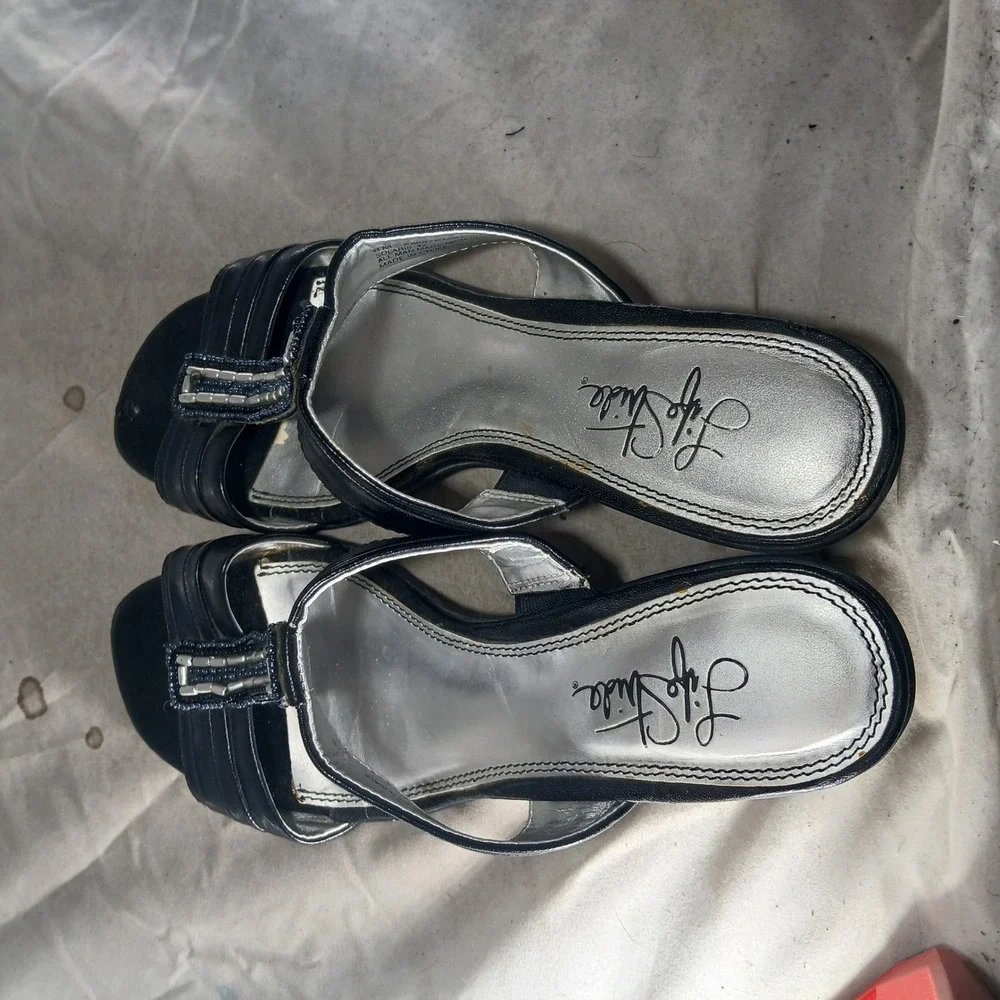 LifeStride Solaris Wedge‎ Sandals 8M Black Beaded T-Strap Slip On Y2K Officecore